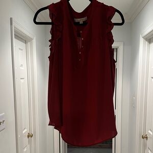 LOFT Deep Rust Ruffled Blouse